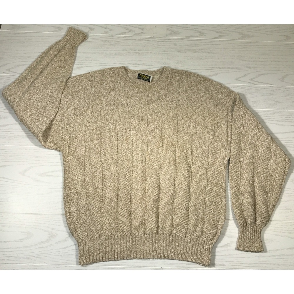Vintage OshKosh B'Gosh Beige Textured Cable Knit Sweater Men Large Made In USA